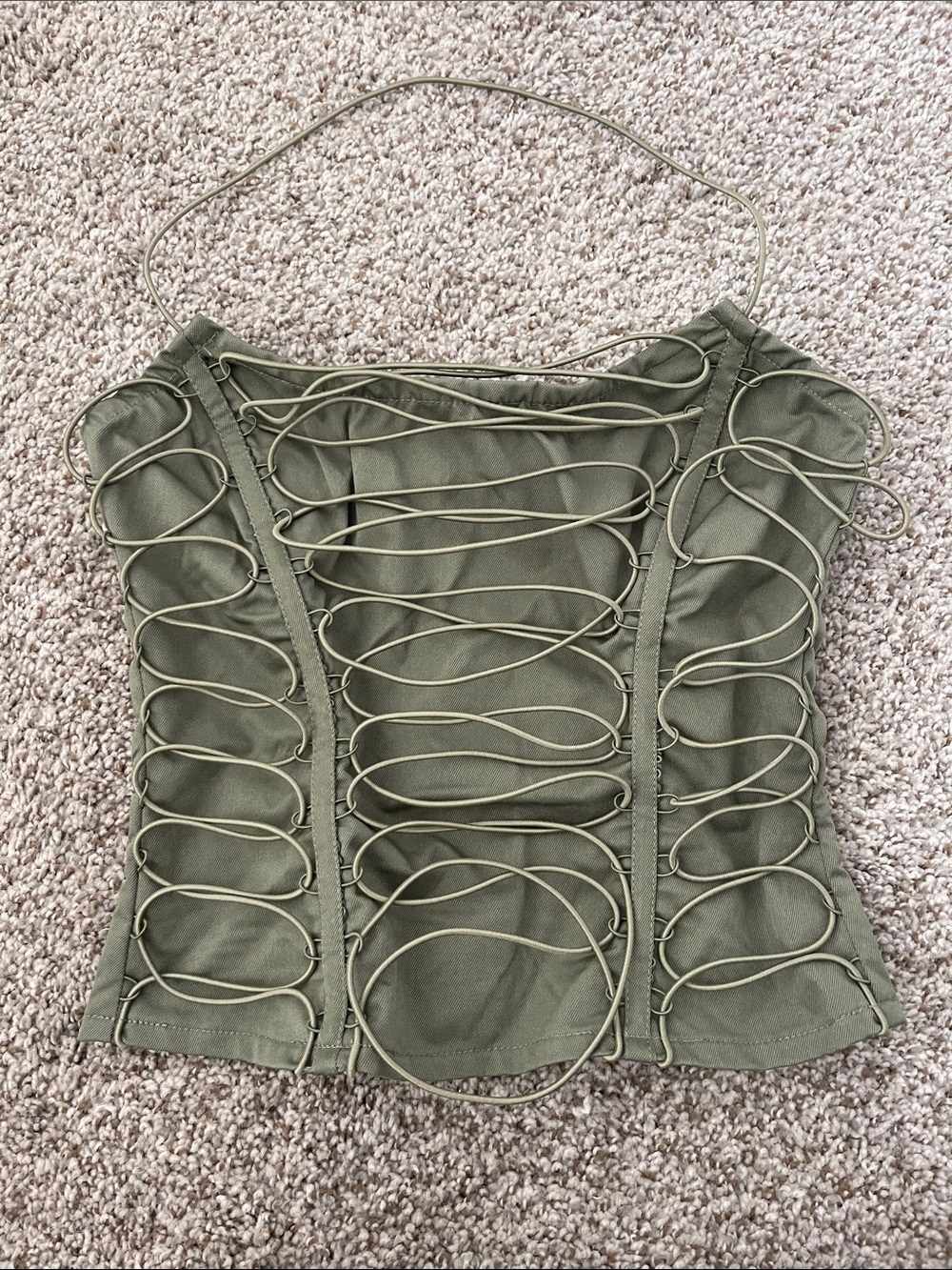 PrettyLittleThing Olive Green Lace-Up Corset Cami